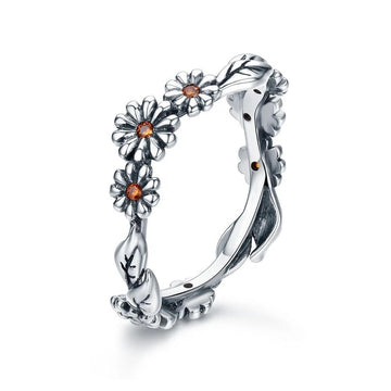 Wostu Ali Express Fine Fashion Jewelry Ring 5 / Yellow Daisy Freeform Rings Very Unique!  Sterling Silver with Cubic Zirconia